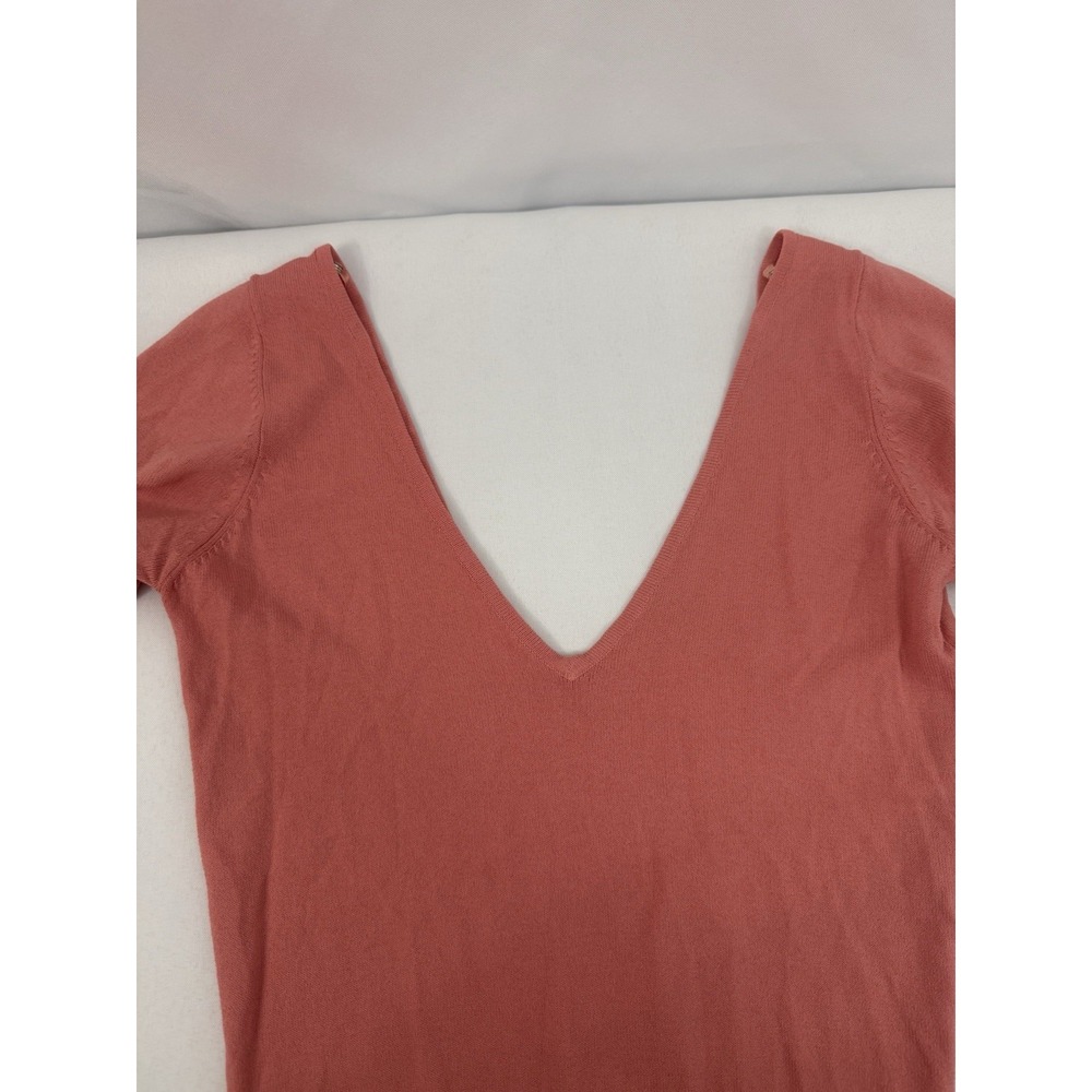 Zara Coral V Neck‎ Stretchy Long Sleeve Crop Top Womens Size Small - Picture 6 of 7